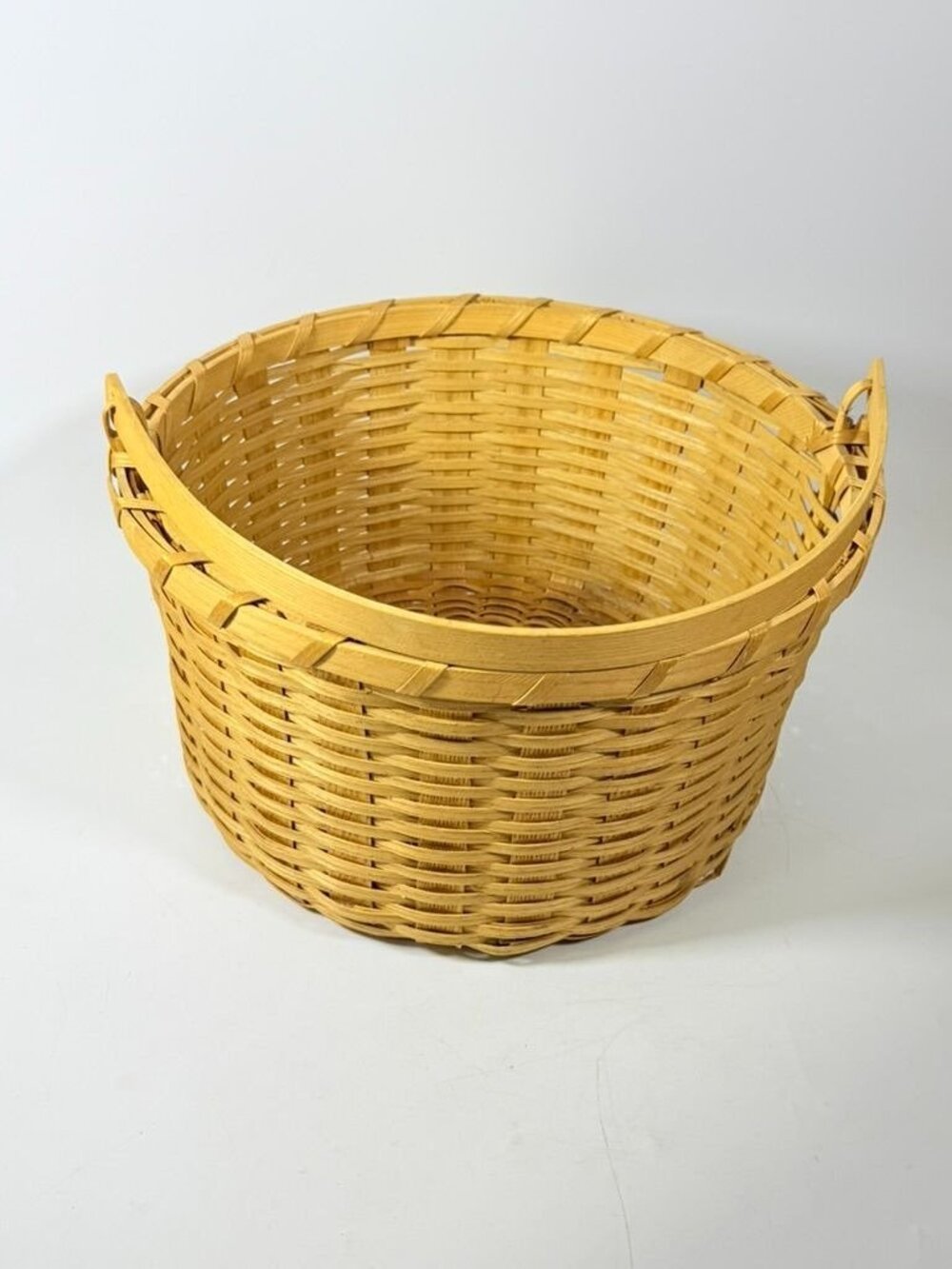 Amish Handwowen Swinging Handled Basket Vintage Light Wood Handmade Decorative - Picture 10 of 16